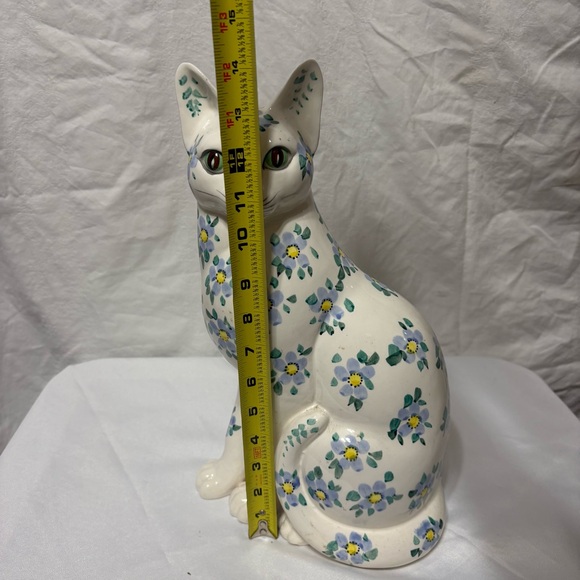 Rare Vintage Norleans porcelain cat figurine with blue and yellow floral design - Picture 7 of 9